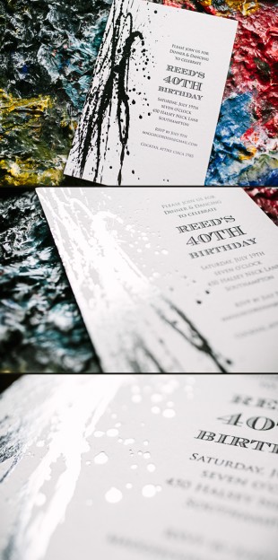 Custom silver foil stamped birthday party invitations from Smock