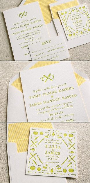Custom culinary inspired letterpress wedding invitation featuring Smock's Cimarron invitation design