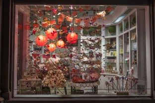 Beautiful springtime window display at Seaside Papery