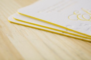 Elegant Finley Bat Mitzvah invitations from Smock with bright yellow edge painting