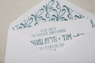 Die-cut + letterpress printed rehearsal dinner invitations from Smock