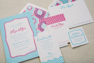 Hot pink + Robin's egg blue letterpress Bat Mitzvah invitations from Smock