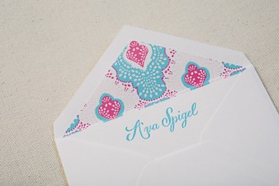 Hot pink + Robin's egg blue letterpress Bat Mitzvah invitations from Smock