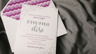 Dots foil + letterpress Bat Mitzvah invitations from Smock