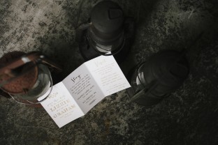 Cimarron gold foil tri-fold save the dates from Smock