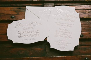 Custom Avella silver foil stamped 90th birthday party invitations from Smock