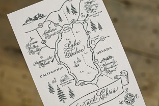 Elegant yet rustic custom wedding invitation maps from Smock