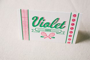 Custom vintage tennis inspired Bat Mitzvah invitations from Smock