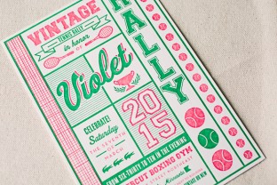Custom vintage tennis inspired Bat Mitzvah invitations from Smock