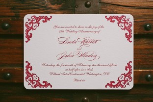 Letterpress invitations for a 25th Wedding Anniversary party