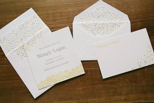 Custom confetti inspired birth announcements + social notes from Smock