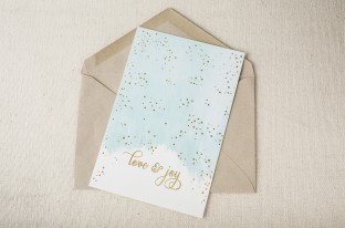 Love & Joy gold foil stamped holiday photo flats from Smock