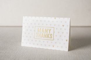 Many Thanks gold foil stamped + pink letterpress thank you notes from Smock