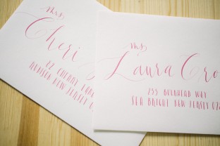 Hand calligraphed envelopes + watercolor bridal shower invitations