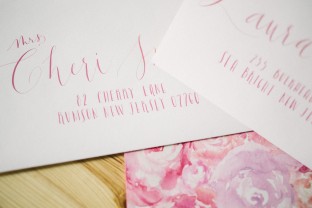 Hand calligraphed envelopes + watercolor bridal shower invitations