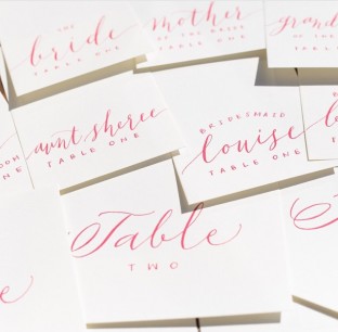 Hand calligraphed place cards + table numbers