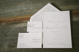 Silver foil stamped wedding invitations from Smock