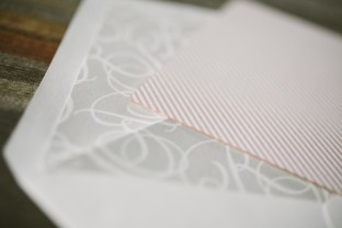 Pink patterned backing + gray monogrammed envelope liners from Smock