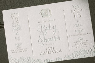 Custom letterpress baby shower invitations from Smock
