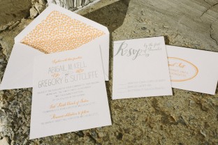 Petite letterpress + silver foil wedding invitations from Smock