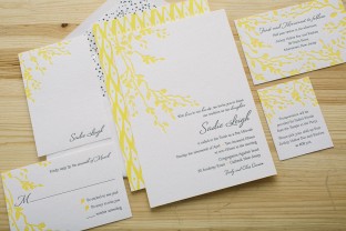 Yellow letterpress Bat Mitzvah invitations featuring Smock's Robson design
