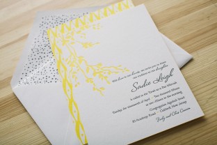 Yellow letterpress Bat Mitzvah invitations featuring Smock's Robson design