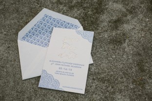 Tawny matte + cornflower letterpress save the dates from Smock