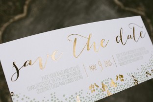 Gold foil save the dates from Smock