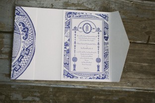 Custom china inspired pocketfold wedding invitations from Smock