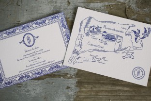 Custom china inspired pocketfold wedding invitations from Smock