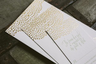 Mint + gold matte foil stamped wedding invitations from Smock