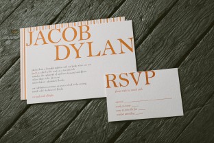Custom orange letterpress Bar Mitzvah invitations from Smock