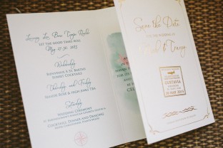 Tropical tri-fold save the dates