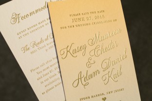 Orange ombre wedding invitations and save the dates from Smock