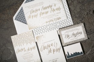 Aster gold foil stamped wedding invitations from Smock