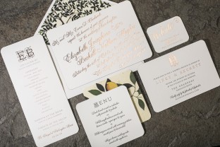 Donegal copper foil stamped wedding invitations from Smock