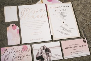 Ellory rose gold wedding invitations