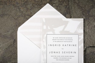 Flynn pearl foil stamped wedding invitations + foil envelope liners