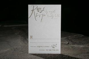 Greely tawny foil stamped reply cards from Smock
