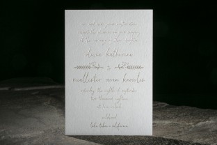 Greely tawny foil stamped wedding invitations from Smock
