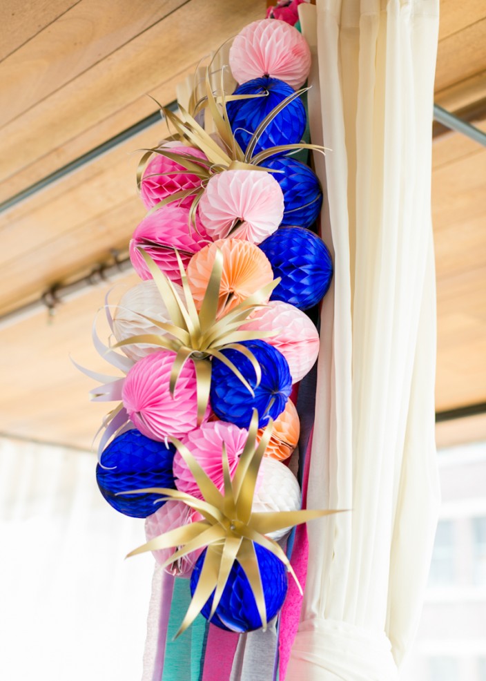 Paper Party - honeycomb, crepe paper, and paper air plant decoration clusters