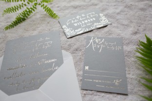 Greely garden style wedding invitations with tawny matte foil from Smock