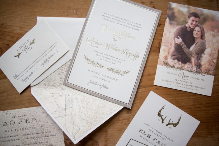 Rustic Haynes letterpress + foil stamped wedding invitation suite from Smock