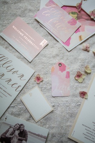 Rose gold Ellory wedding invitation suite from Smock