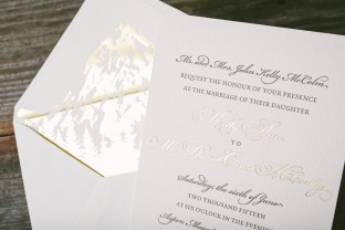 Gold foil stamped envelope liners featuring the Rocky Mountains