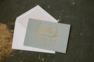 Custom gray + gold foil stamped holiday cards from Smock