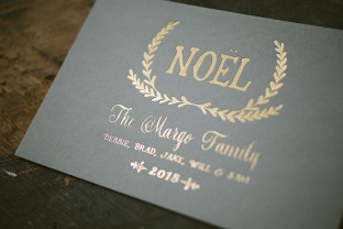 Custom gray + gold foil stamped holiday cards from Smock