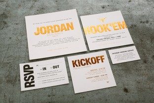 Texas Longhorns inspired Bar Mitzvah invitations designed by Simply Put and printed by Smock