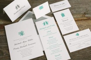 Custom aquarium inspired letterpress wedding invitations and programs by Smock