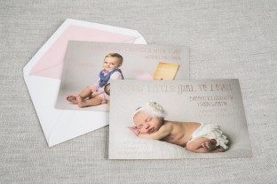 Rose gold birth announcements from Smock